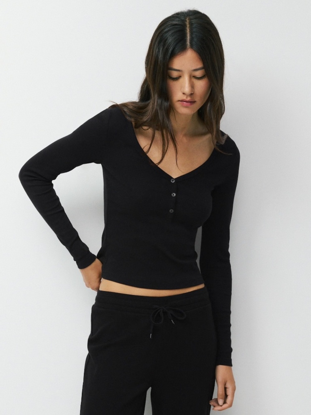 HomeStretch™ Rib Acoustic Henley, Black, XS